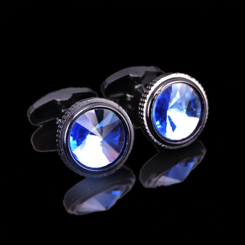 Summer new high quality brass hand inlaid Blue Crystal zircon Cufflinks classic style men\'s jewelry gifts