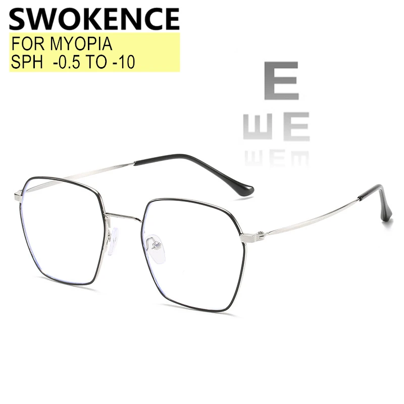 Myopia Glasses Filling Prescription -0.5 to -10 Women Men Alloy Frame Nearsighted Spectacles Anti Blue Ray Photochromic F047