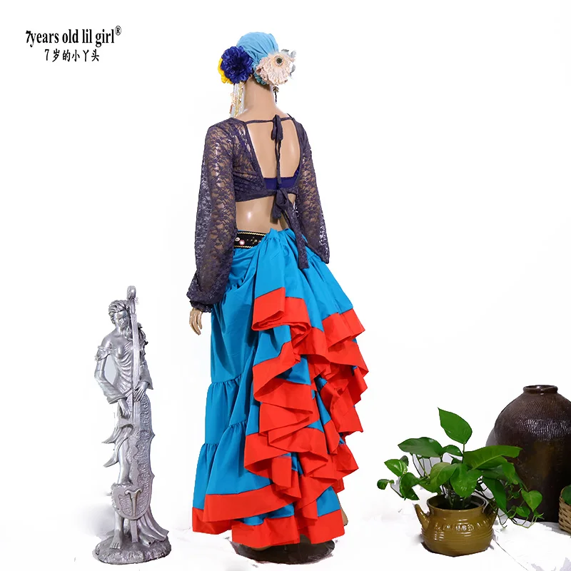 Tribal Belly Dance Ats Printed Cotton Spanish Flamenco Clothing18Meters Gypsy Long Full Circel Skirt EWW11
