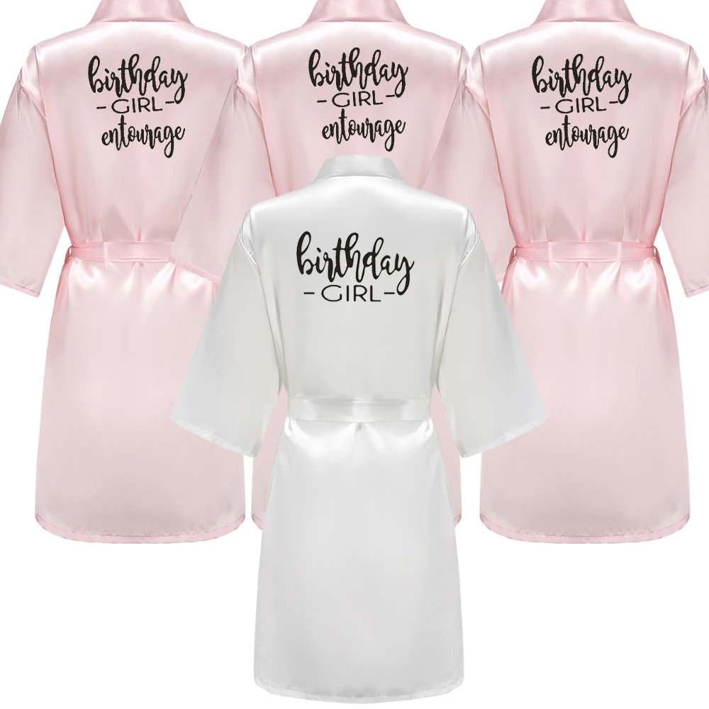 Birthday Party Girl & Entourage Satin Printing Women Pajamas Female Robes