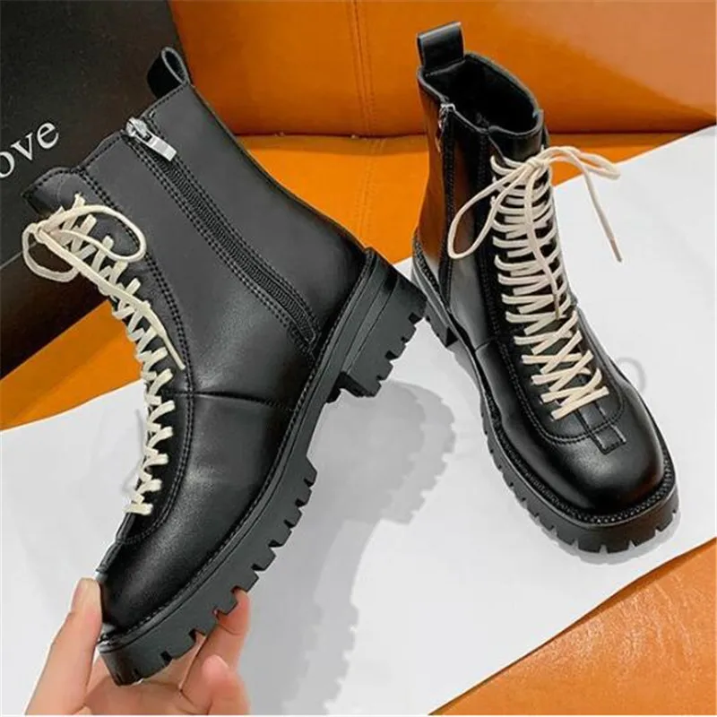 2022 Autumn New Boots Women's Lace-up Women's Boots British Style Side Pull Casual Short Boots Women's Boots