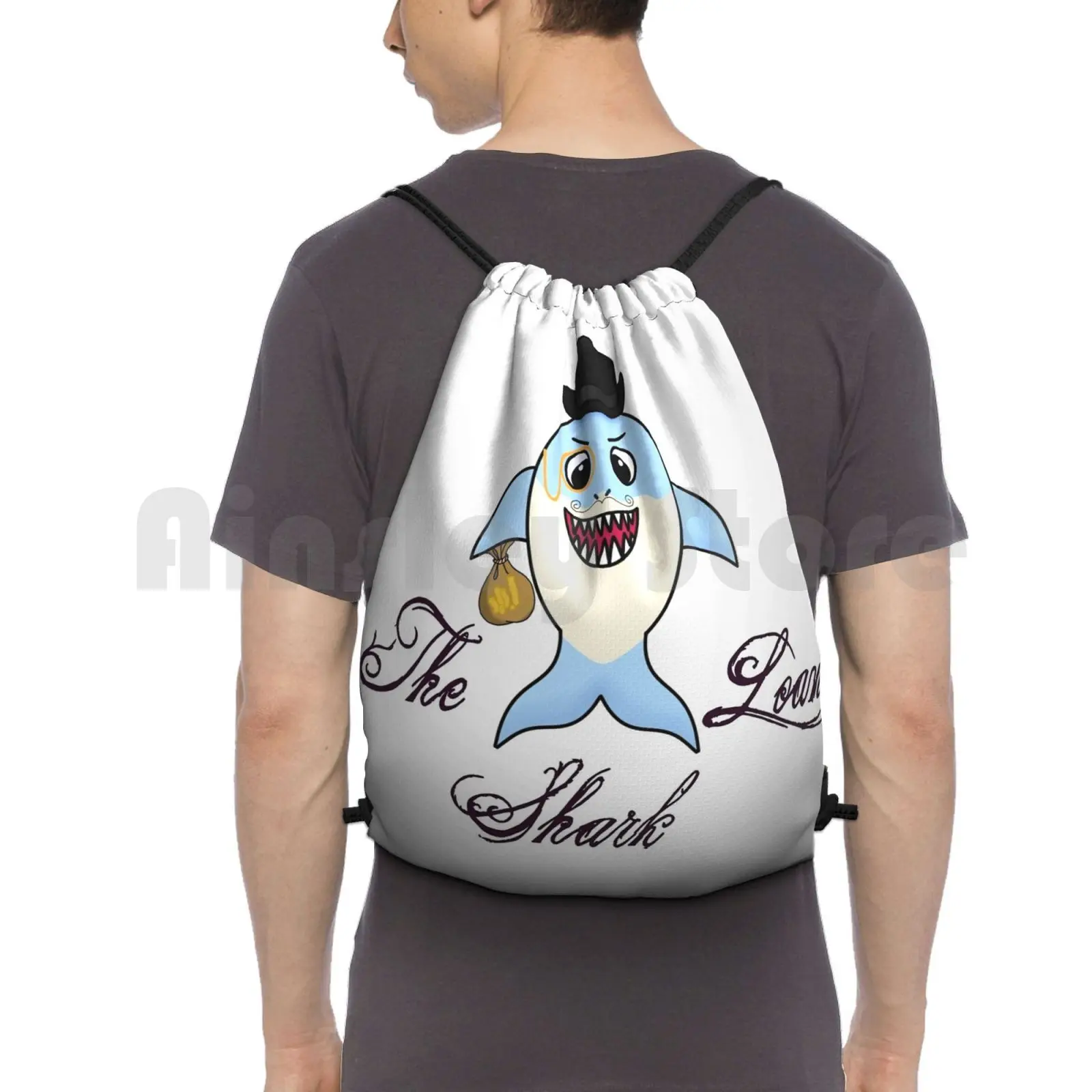 

The Loan Shark Backpack Drawstring Bag Riding Climbing Gym Bag Pun Humour Funny Shark Loan Money Cute Evil Punny Hat