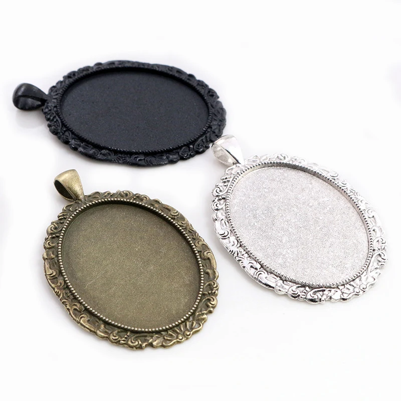 

New Fashion 5pcs 30x40mm Inner Size Antique Silver Black and Bronze Plated Flowers Style Cabochon Base Setting Charms Pendant