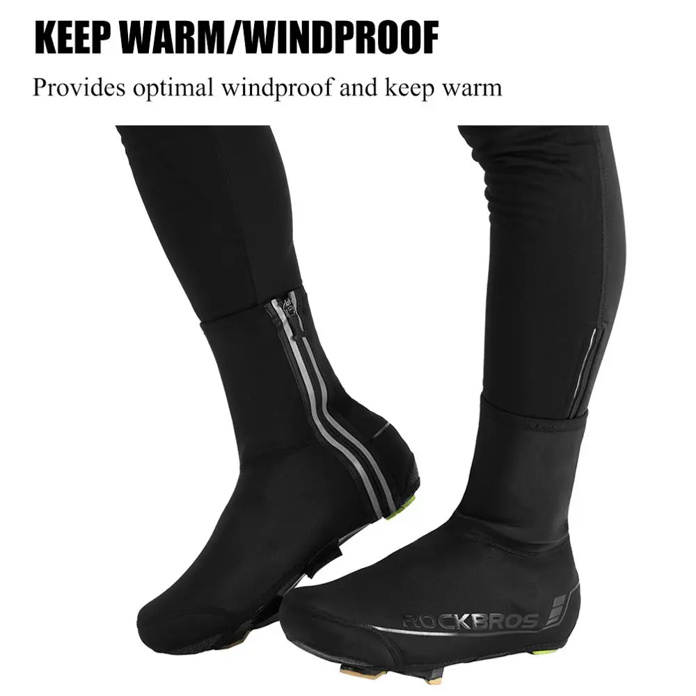 ROCKBROS Winter Cycling Shoe Cover MTB Warmer Overshoes Bike Bicycle Shoes Covers Reflective Windproof Waterproof  Protector