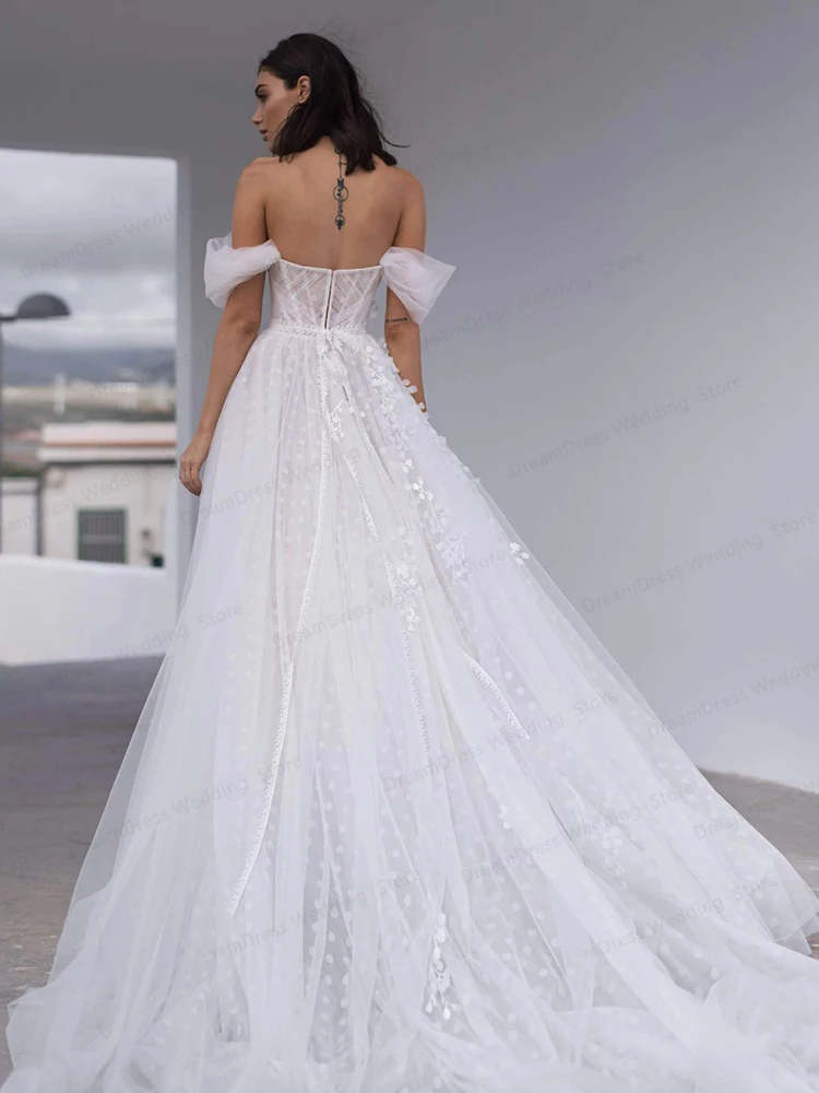 Abito da sposa principessa con spalle scoperte A-Line Sweep Train Point Net abito da sposa Robe De Mariage realizzato su misura