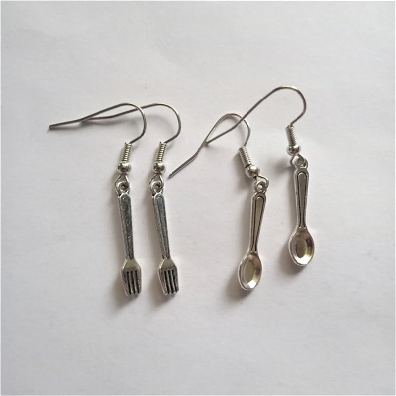 3 Pairs/set Handmade Earrings Tiny Tableware Pendant Earrings Spoon Earrings Vintage Jewelry Knife and Fork