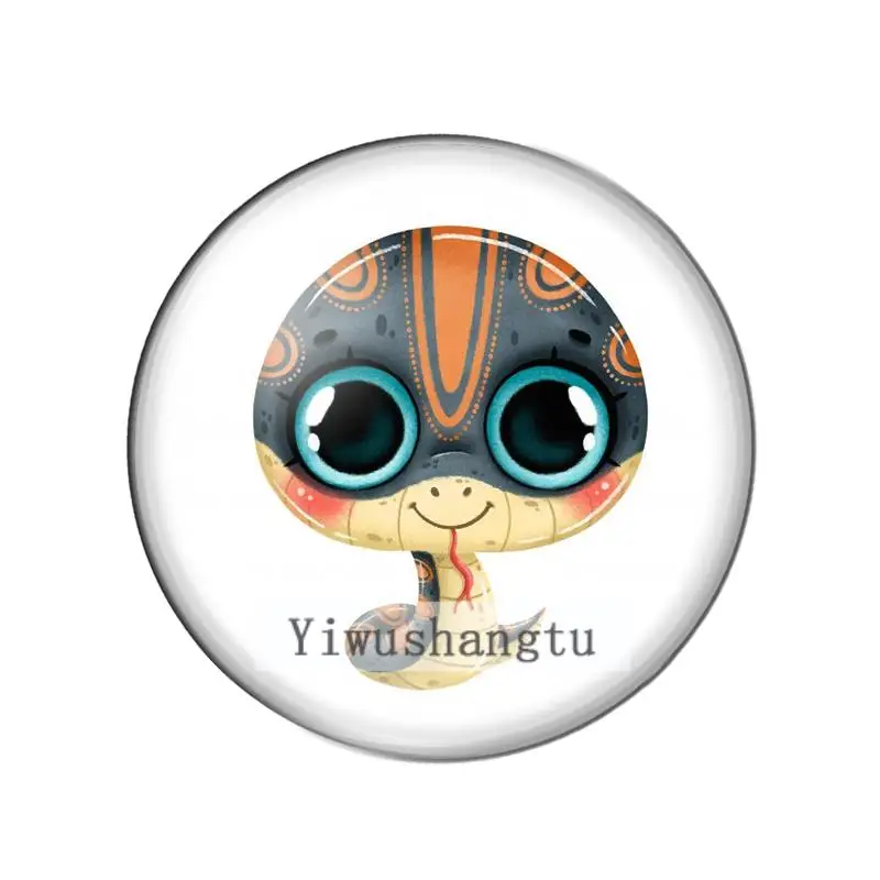 Cute  animal big eyes lion tiger snake monkey baby 10mm/12mm/20mm/25mm Round photo glass cabochon demo flat back Making findings