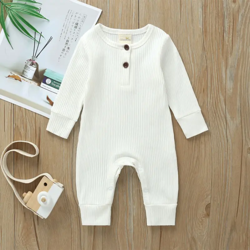 Spring Autumn Baby Clothes Newborn Infant Baby Boy Girl Cotton Blend Solid Romper Knitted Ribbed Jumpsuit Warm Outfit