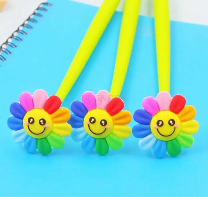 3pcs Smiley Sun Flower Gel Pen Seven Color Flower Gel Pen Student Signature Pen Kindergarten Black Pen