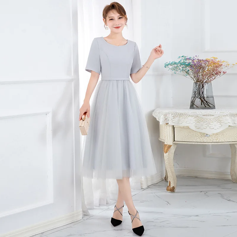 

Banquet Dress 2021 New Autumn Mid-length Gauze Skirt Graduation Performance Small Dress Female Temperament Slim Bridesmaid Dress