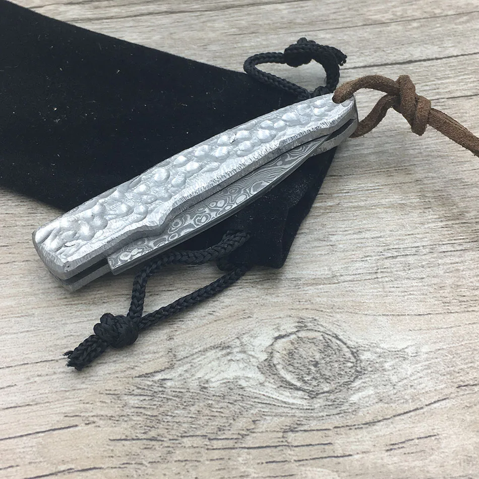 Couteau pliant de poche en acier, damas, pour Camping, ordinateur, poignée sculptée, utilitaire d'auto-défense d'extérieur