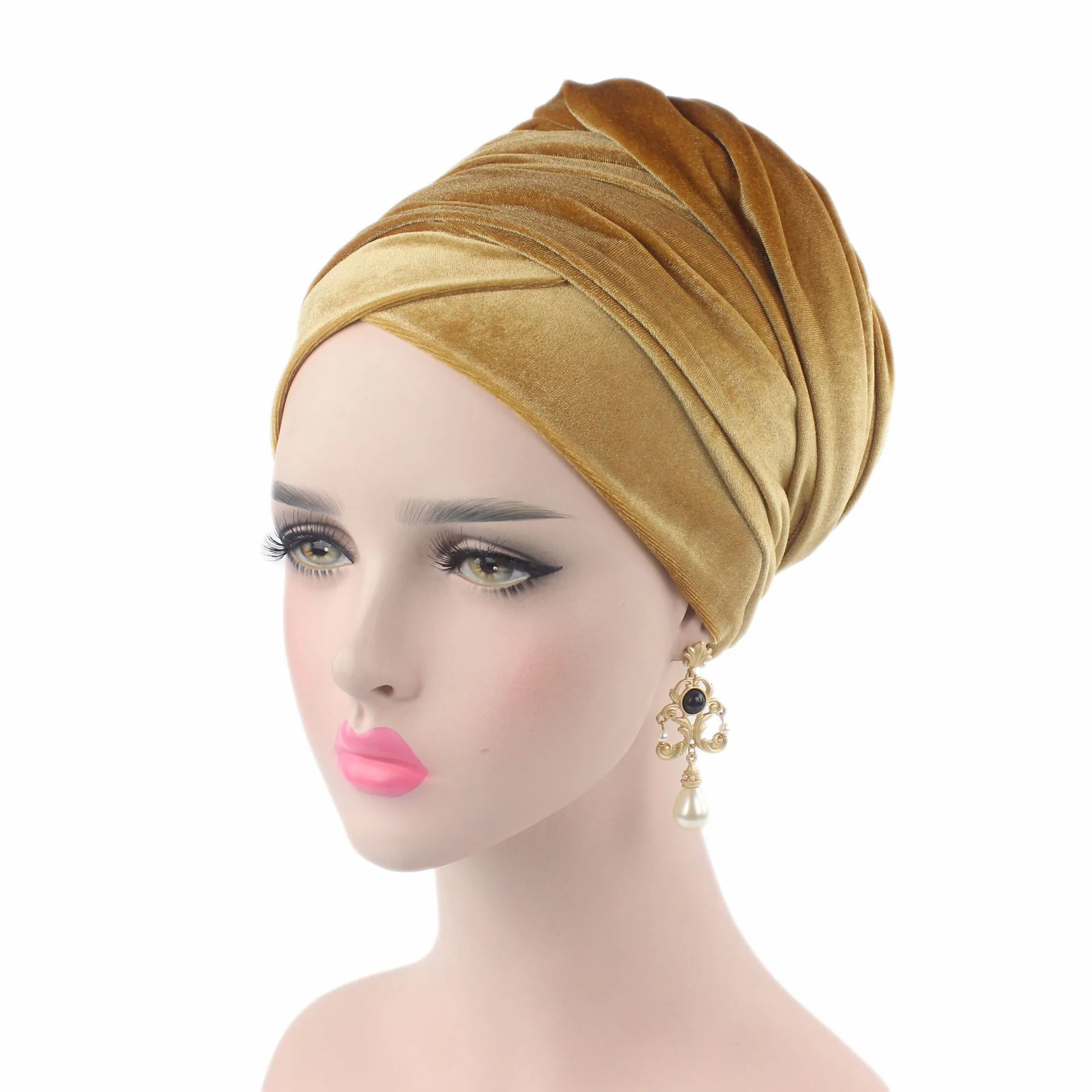 Solid Color Velvet Hijab Turban Caps for Women Muslim Head Scarf Hat Long Tail African Wraps Cap Islamic Under Scarf Bonnet