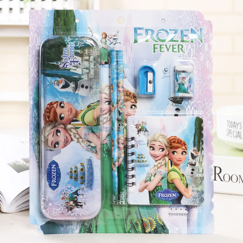 7-piece Disney Princess Stationery Set Cartoon Stationery Box Pencil Eraser Ruler Notebook Set Colorful School Supplies Gift