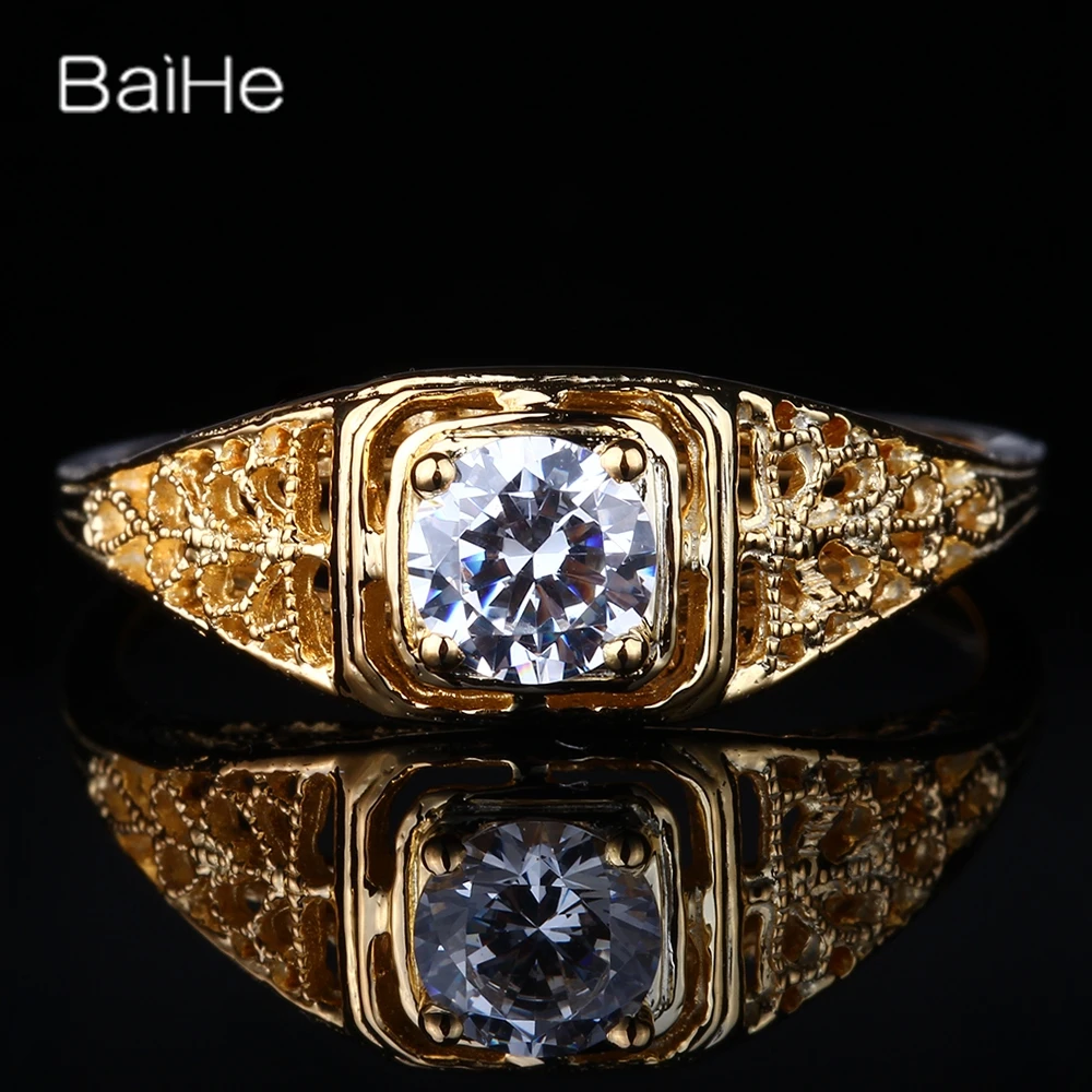 

BAIHE Solid 14K Yellow Gold 0.8CT Genuine AAA Graded Cubic Zirconia Flawless Engagement Women Fine Jewelry Cubic Zirconia Ring