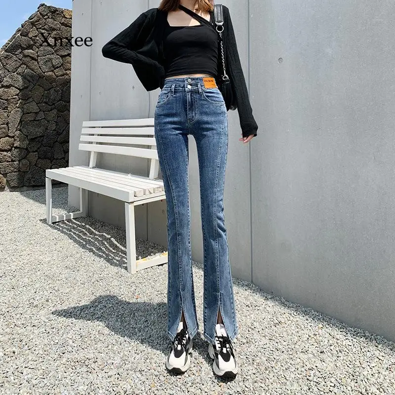 

Split Denim Jeans Flares Pants Femme Fashionable Retro High Waisted Trousers Women Y2K Aesthetic Korean Style Bell Bottoms