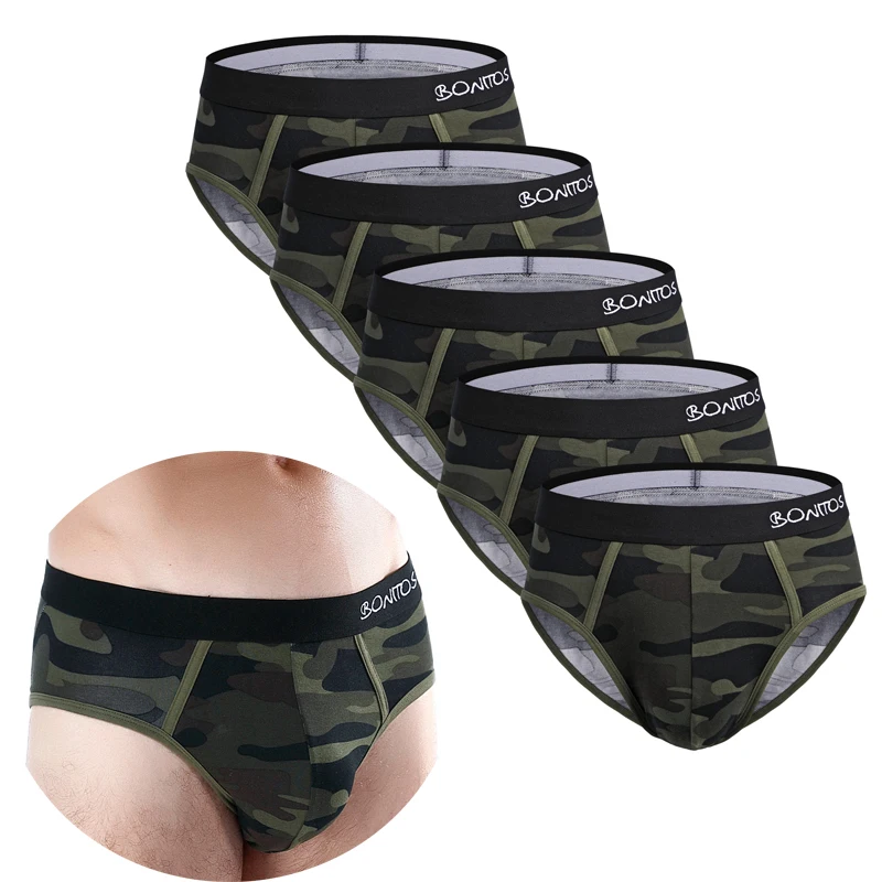 5Pcs Print Men\'s Panties Open Front Cotton Mens Briefs Sexy Underwear For Man Underpants Breathable Male Briefs Bikini