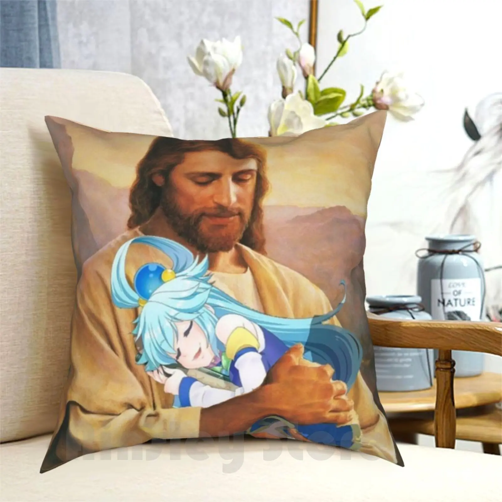 Jesus Loves Aqua Pillow Case Printed Home Soft Throw Pillow Anime Aqua Manga Japan Waifus Animegirl Jesus Darkness