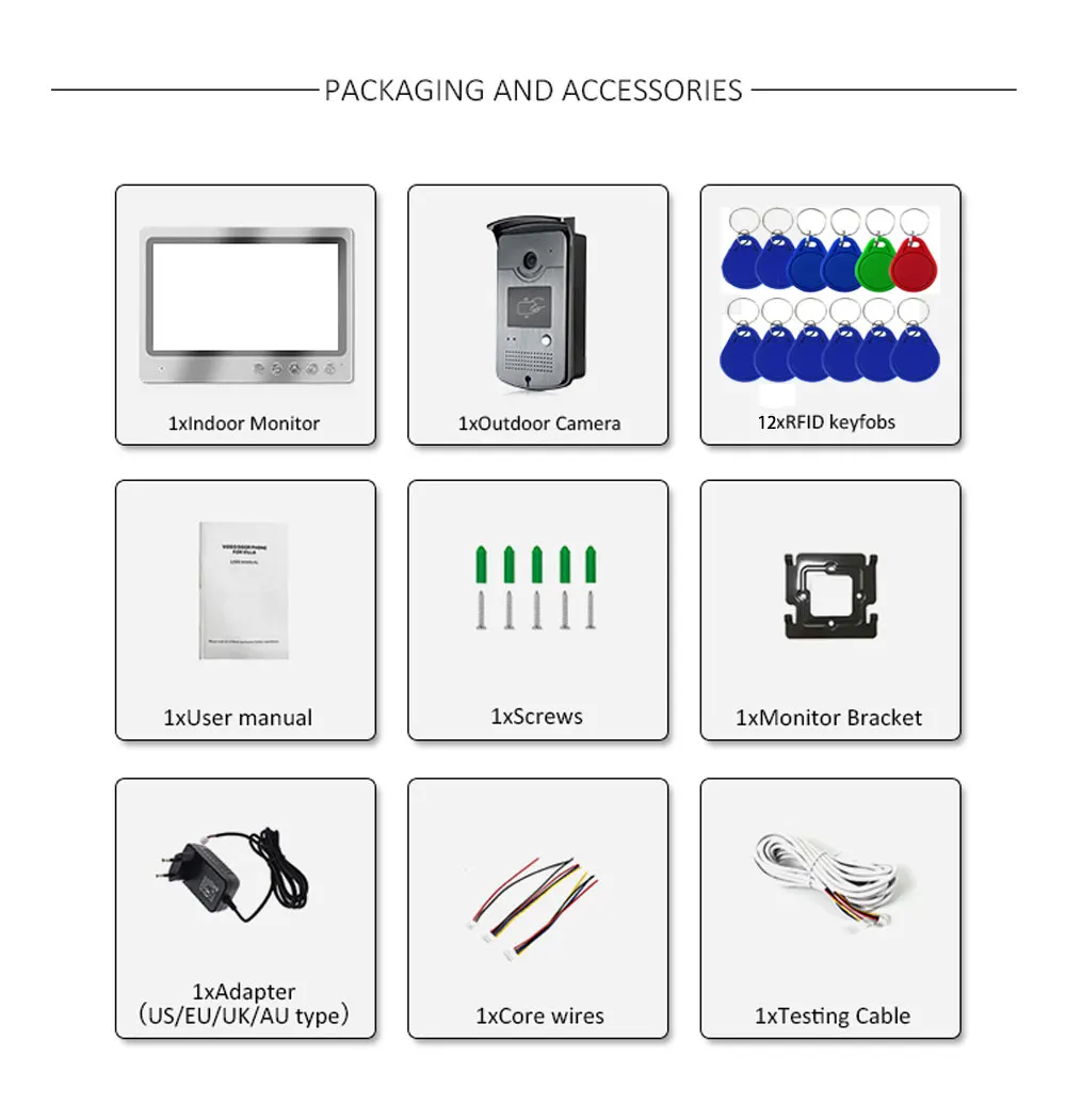 Sistema de intercomunicação por tela villa com aplicativo wifi, 9 segundos, campainha para porta com rfid, controle de desbloqueio