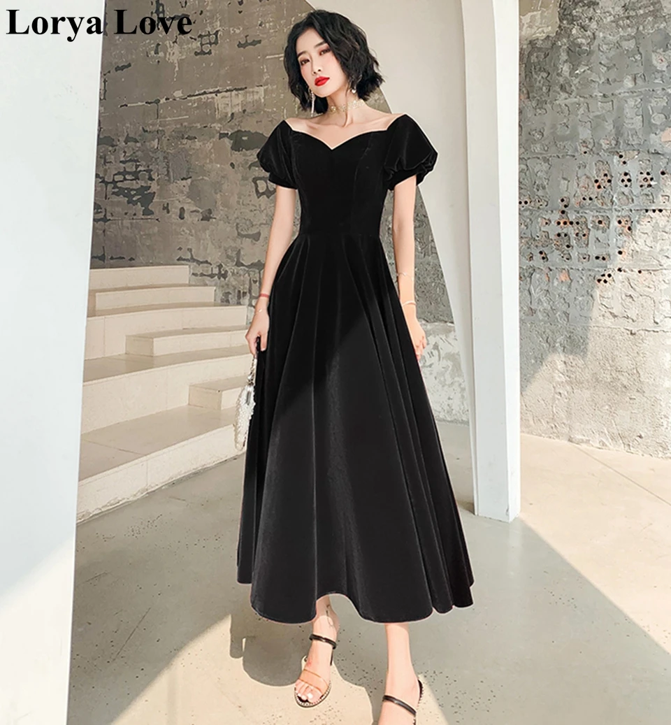 Robe de soirée longue en velours noir pour femmes, tenue de soirée élégante, épaules dénudées, bordeaux, 2020