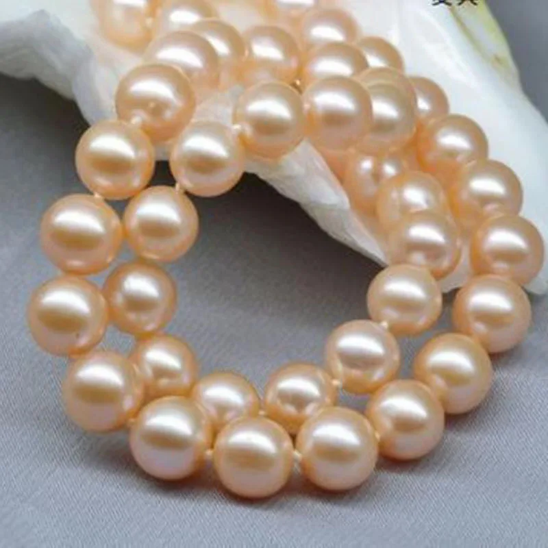 

elegant 9-10mm south sea gold pink round pearl necklace 18inch 925 sliver calsp