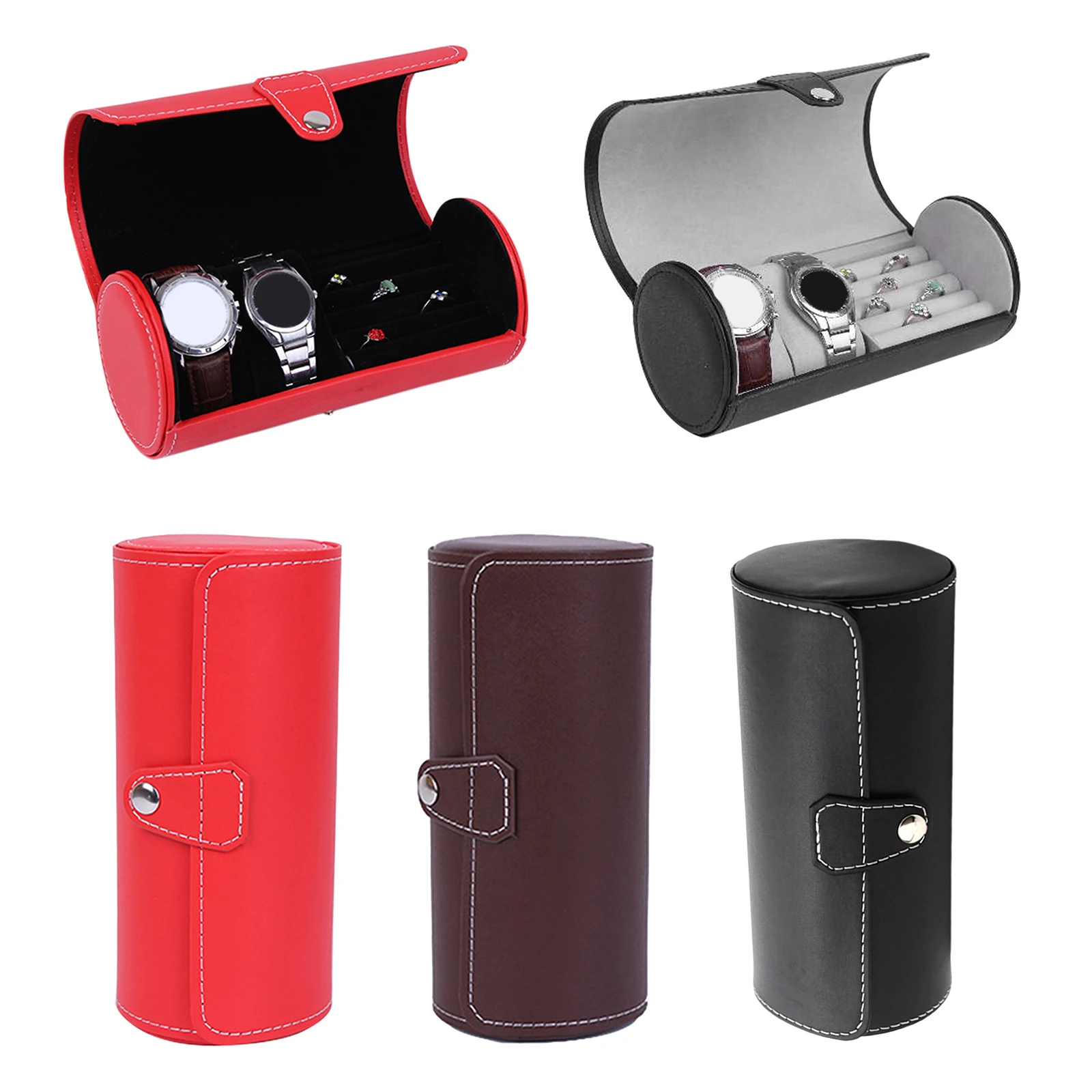 

Portable Watch 2Slot Jewelry Storage Cylinder Box for Display Case Travel