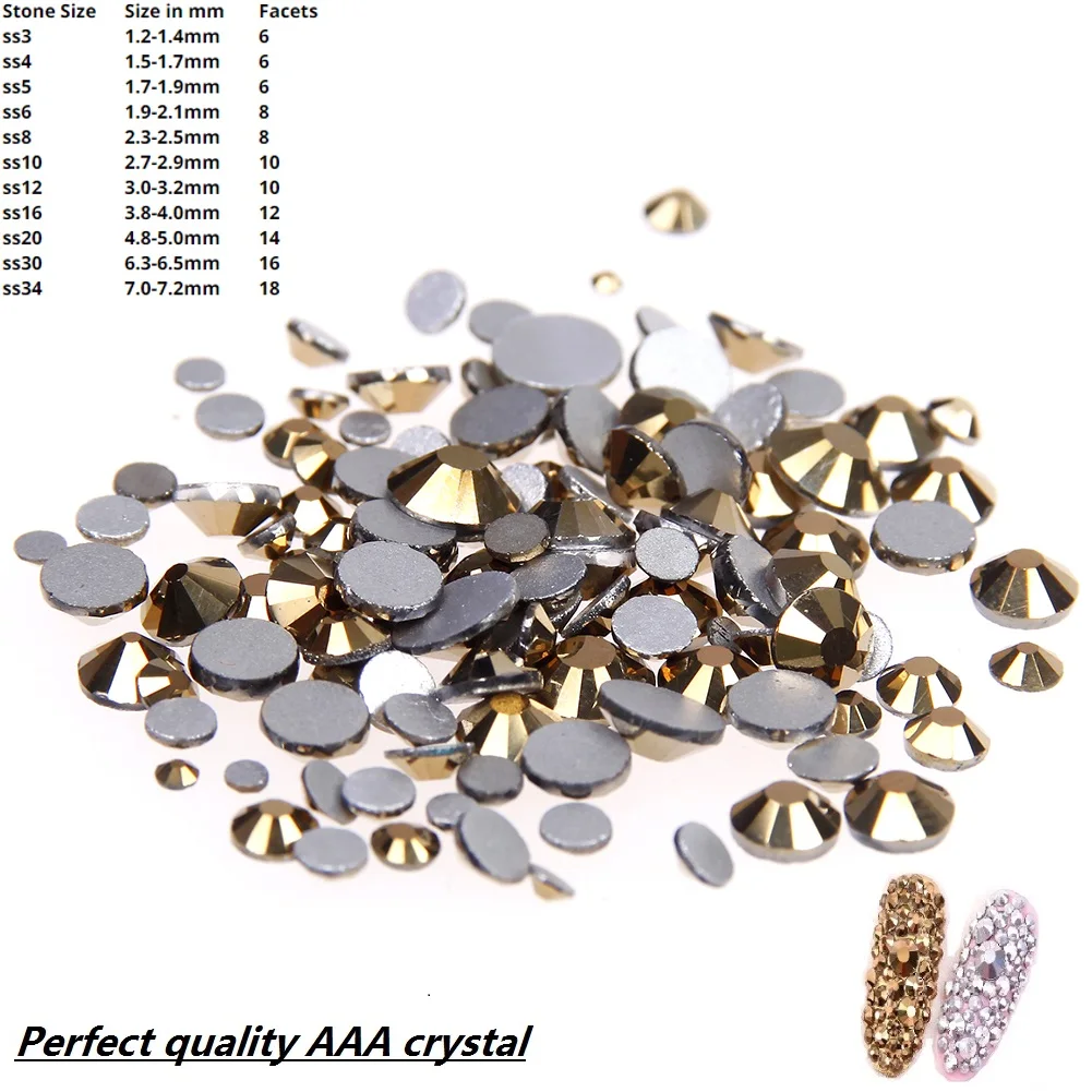 Non Hotfix Crystal Rhinestones Aurum Color SS3-SS34 Flatback Round Facets Glue On Glass Chatons For Nail Cristal Decoration