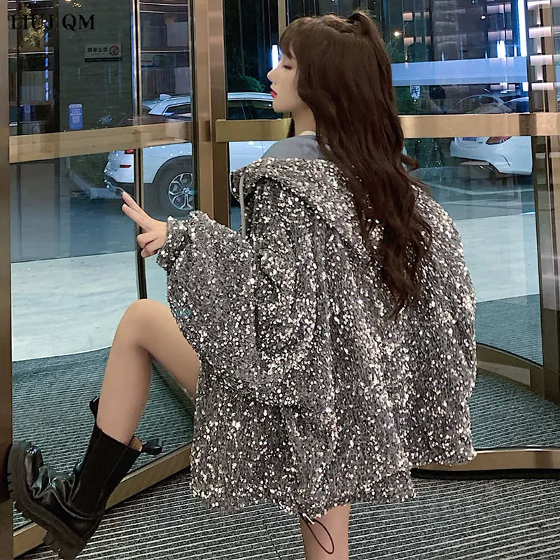 2022 Winter Jacket Women New Korean Style Hooded Sequins Padded Coat Women Loose Add Cotton To Thicken Female Jacket