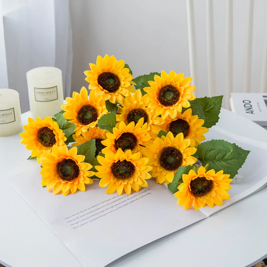 Artificial Flowers Sunflower Home Garden for Decoration Stamen Wedding Autumn Christmas Fake Gerbera Living Room Bedroom Bonsai