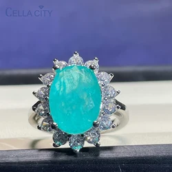 Cellacity 100% Sterling Silver ring with Brazilian Paraiba Tourmaline Gemstones 10*14mm stone female silver fine jewelry