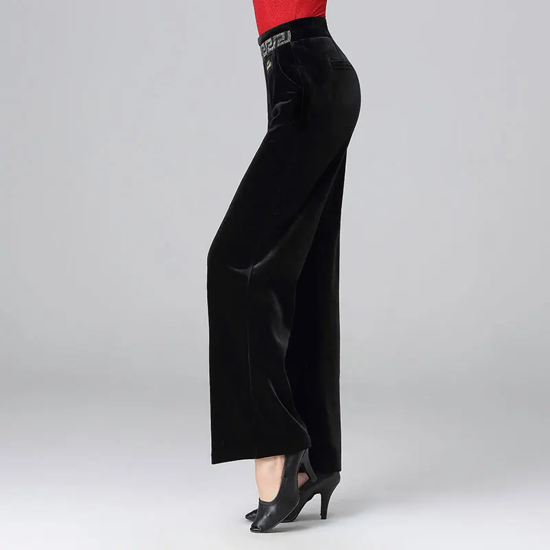 

Woman dance pants high waist velvet dance thickened Latin straight tube social dance winter dance uniform