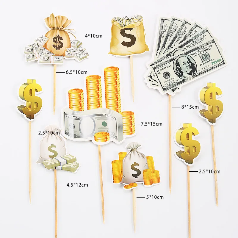 ins Dollar Happy Birthday Cake Topper gold Acrylic Birthday CupCake Toppers For Kids Party gift Dessert Decoration Baby Shower