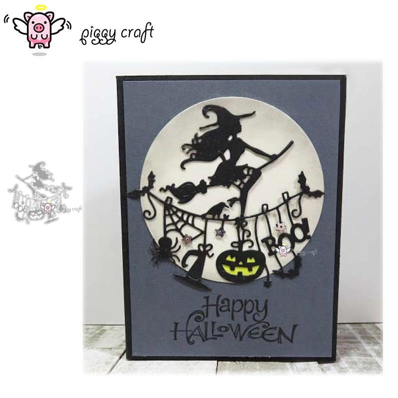 Piggy Craft metalowe matryce do wycinania matryce do wycinania Halloween czarownica dekoracja scrapbook papier rzemiosło nóż forma ostrze dziurkacz