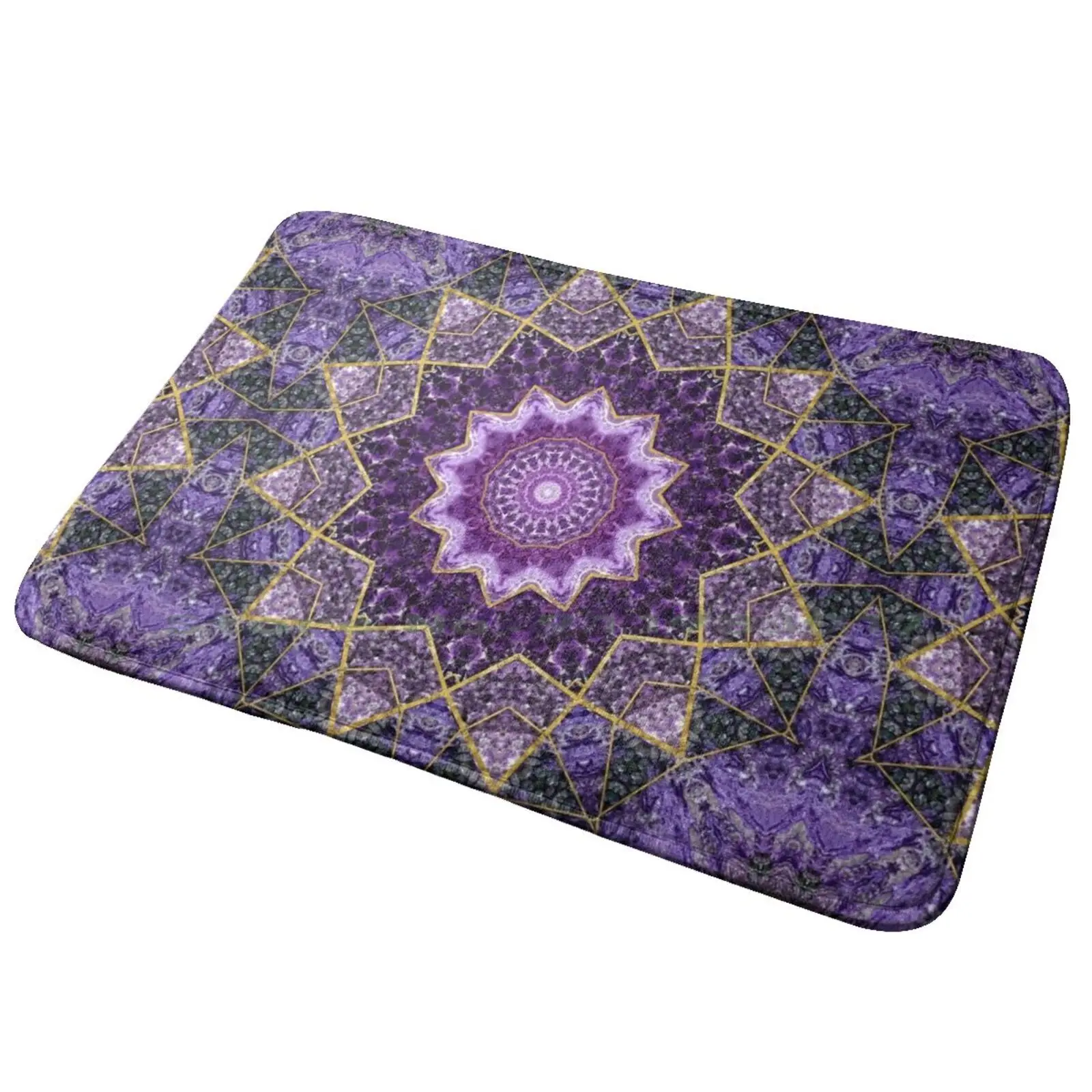 Amethyst And Gold Kaleidoscope Mandala Entrance Door Mat Bath Mat Rug Painter Tv Show Movie Passion Love Hobby Fun Sports