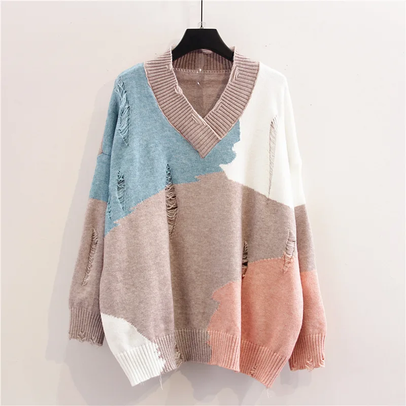 Ladies Sweater Spring 2021 New Best-selling High-quality Knit Sweater Autumn and Winter Lazy Fashion Trend V-neck Pullover