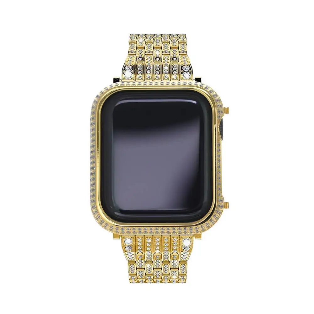 For Apple Watch Diamond Bling Case Bezel  Series 4 5 6 SE 7 8 9 Rhinestone Crystal 24K Gold Plated 44mm 40mm 41mm 45mm