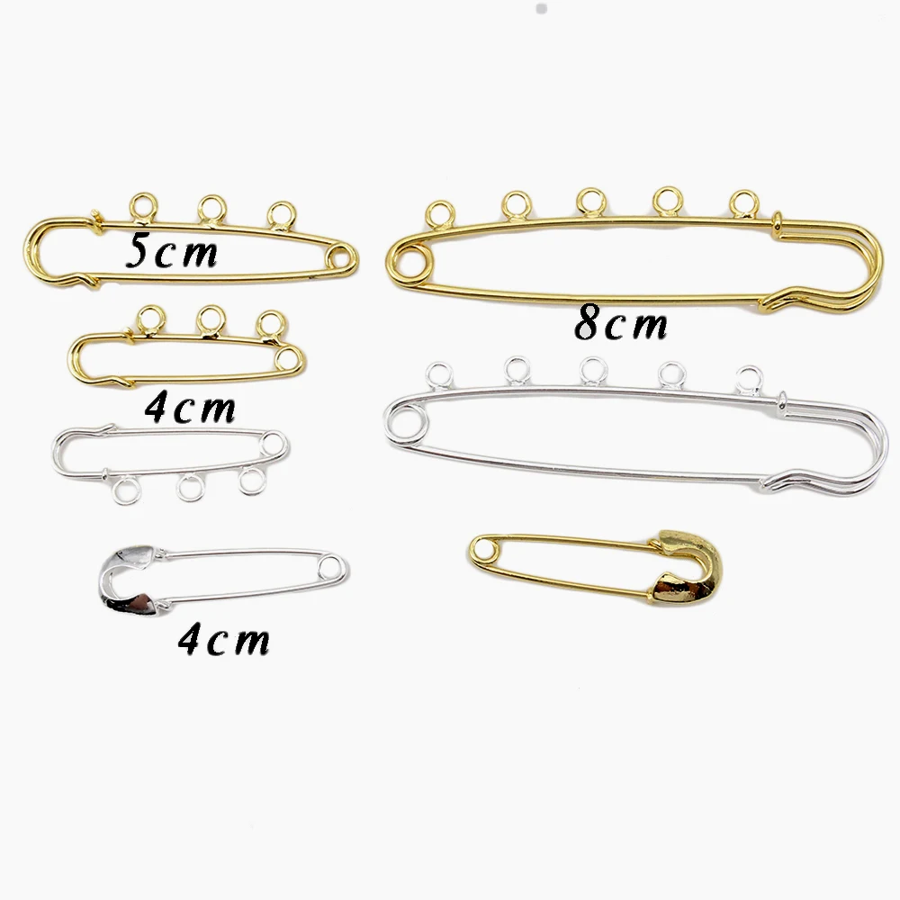 4cm 5cm 8cm 5pcs /lot Plain Gold Plated Kilt Pins DIY Craft Muslim Islam Baby Safety Pin With Loops For Kids
