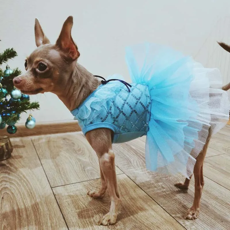 Small Dog Dress Pet Tutu Dress with Sequin Bows Princess Skirt Puppy Dog Clothes Chihuahua York Terrier Wedding Birthday Costume