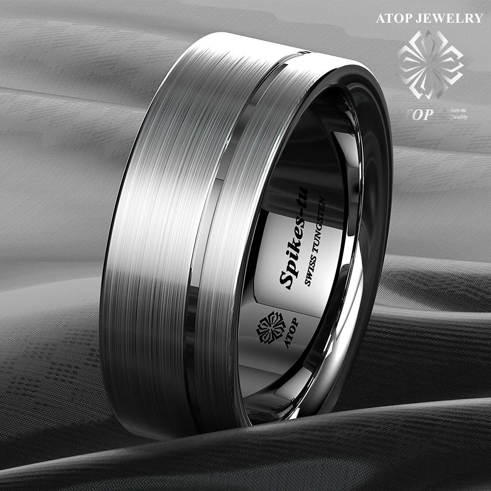 Titanium Color Brushed Tungsten Carbide Ring Stripe Bridal Band ATOP Men Jewelry