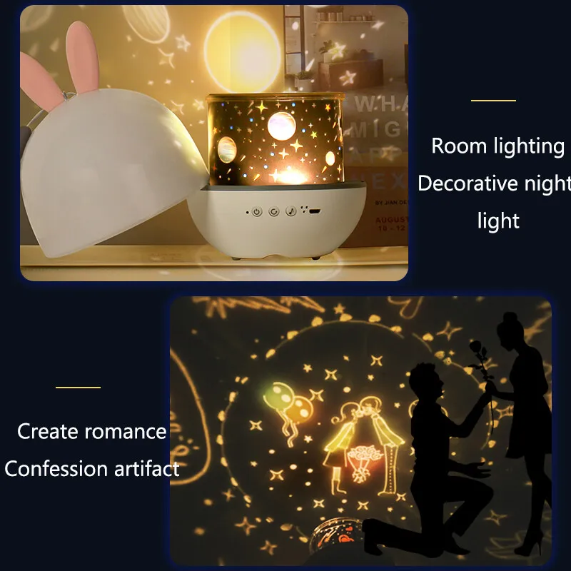 LED Night Light with Colorful Rotate Flashing Lights, Elf Projection, Galaxy Star Lamps, Music Box, Christmas Room Decor