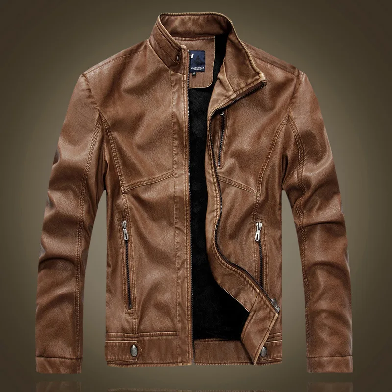 

Spring men's stand-up collar PU leather leather jacket imitation leather leather jacket plus velvet slim short tough guy motorcy