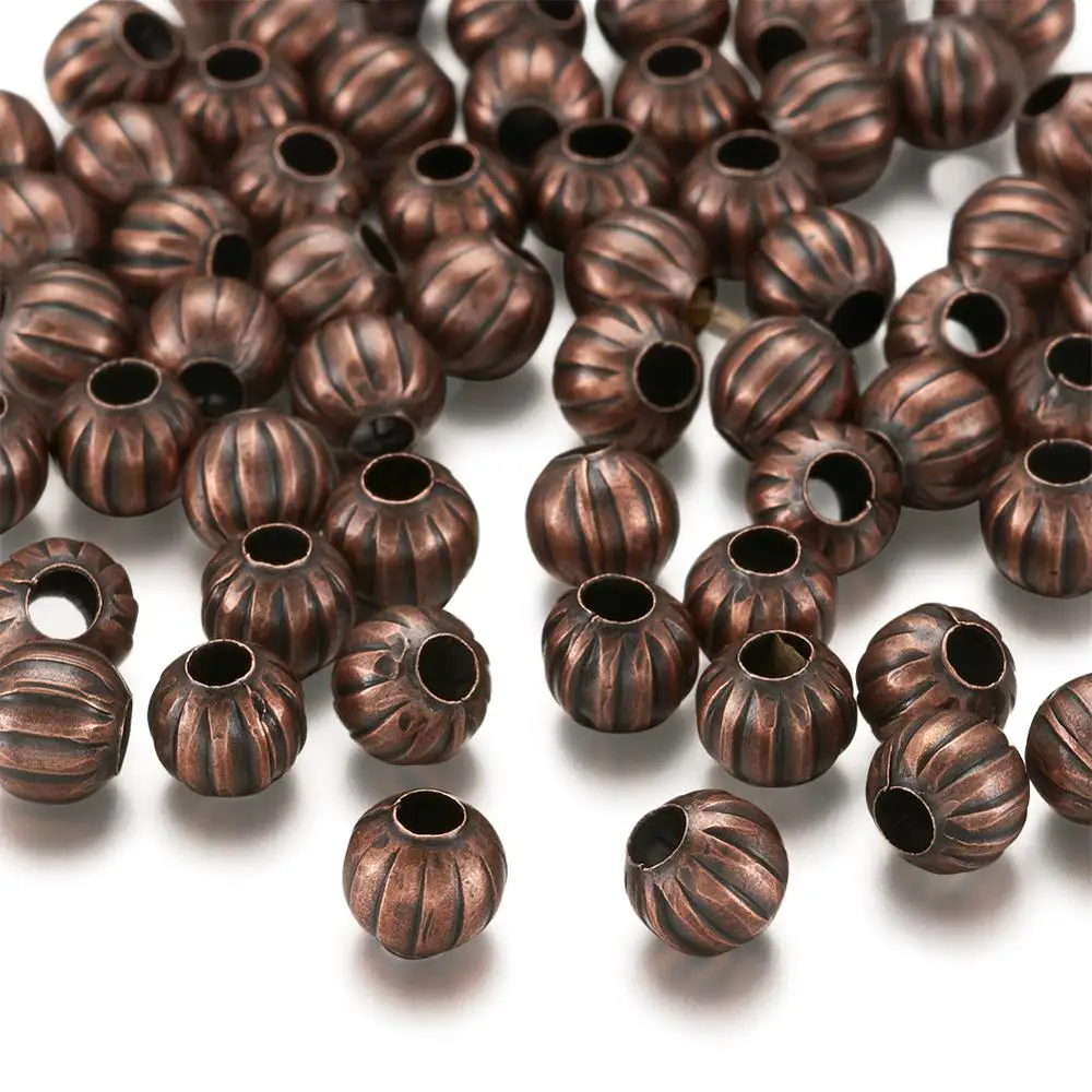 100pcs Iron Metal Spacer Beads Pumpkin Stripe Pattern Plated Bead Bracelet Jewelry Making Accessories