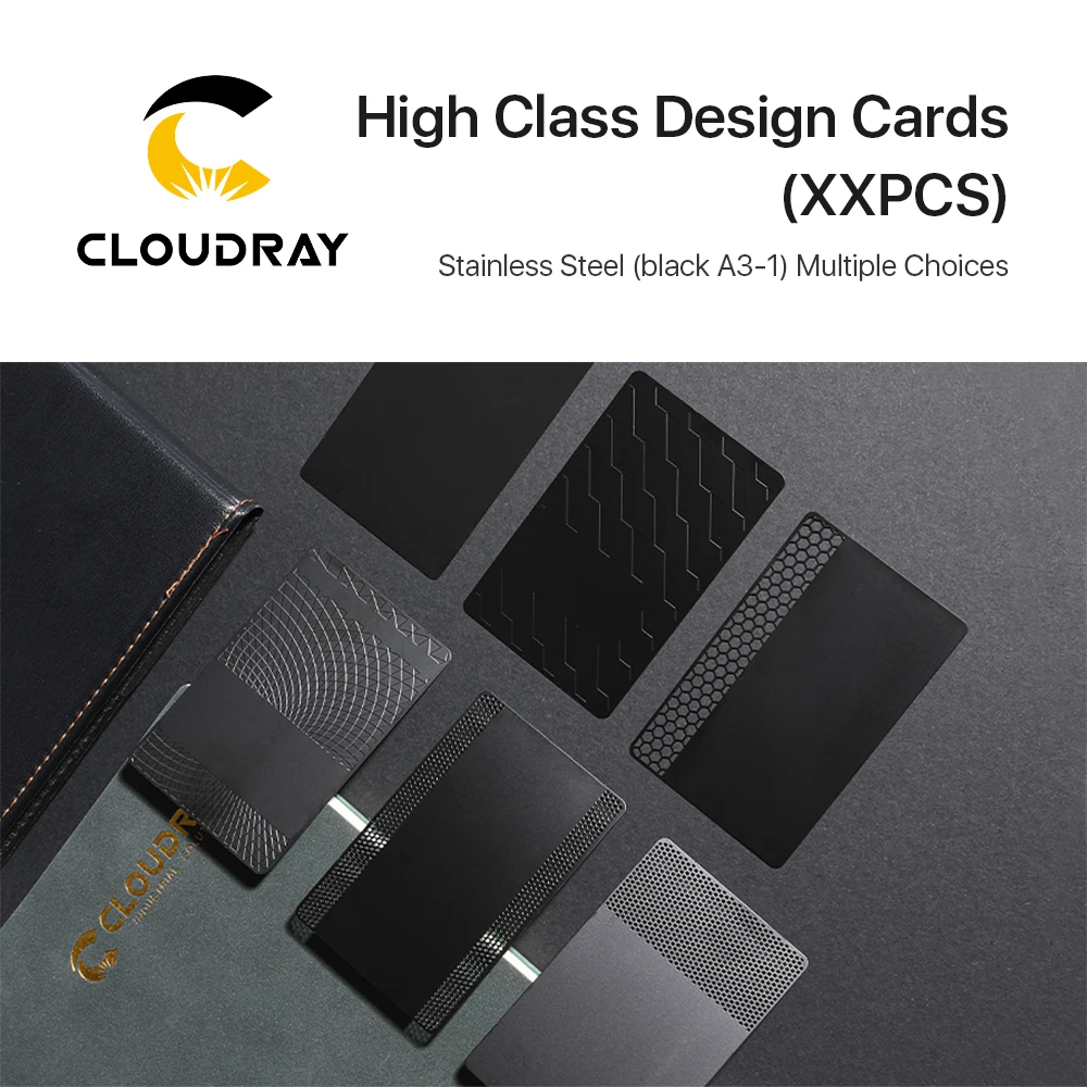 Cloudray – cartes de conception de haute qualité, 6 sortes de cartes noires en acier inoxydable, pour bricolage, marquage Laser, carte postale