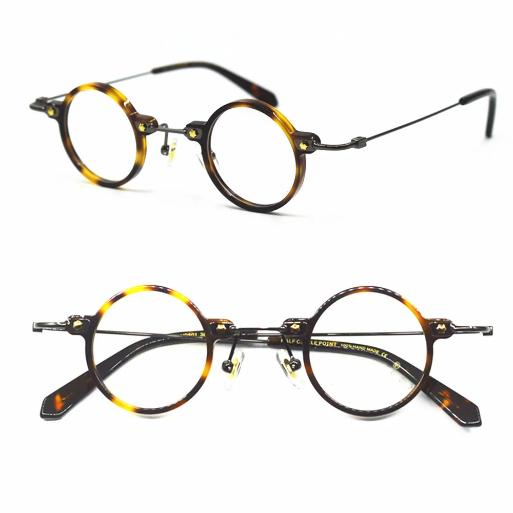 Hand Made Reading Glasses Small 36mm Acetate Vintage Round Titanium +75 100 150 175 200 250 275 300 325 350 375 400 +450 +600