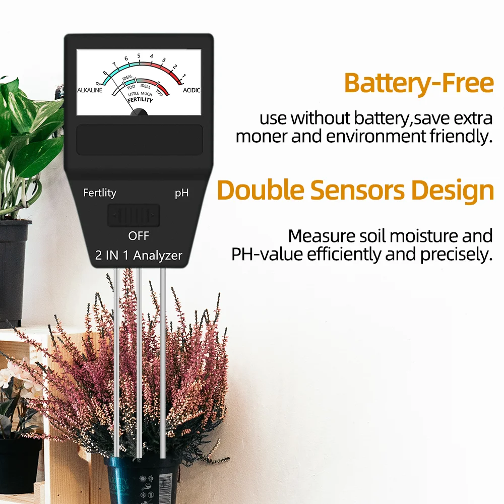 

High Precision 2 in 1 Soil Meter Fertility PH Tester Portable Soil PH Detector for Garden Farm Greenhouse