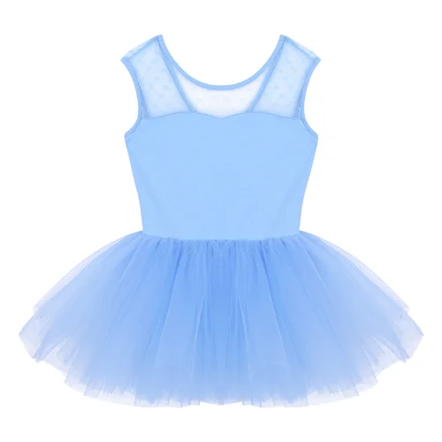 Imagen 2 del producto Vestido de Ballet de algodón para niños, tutú de Ballet, leotardo, empalme de malla, espalda en forma de U, Ropa de baile de gimnasia, fiesta de disfraces de bailarina