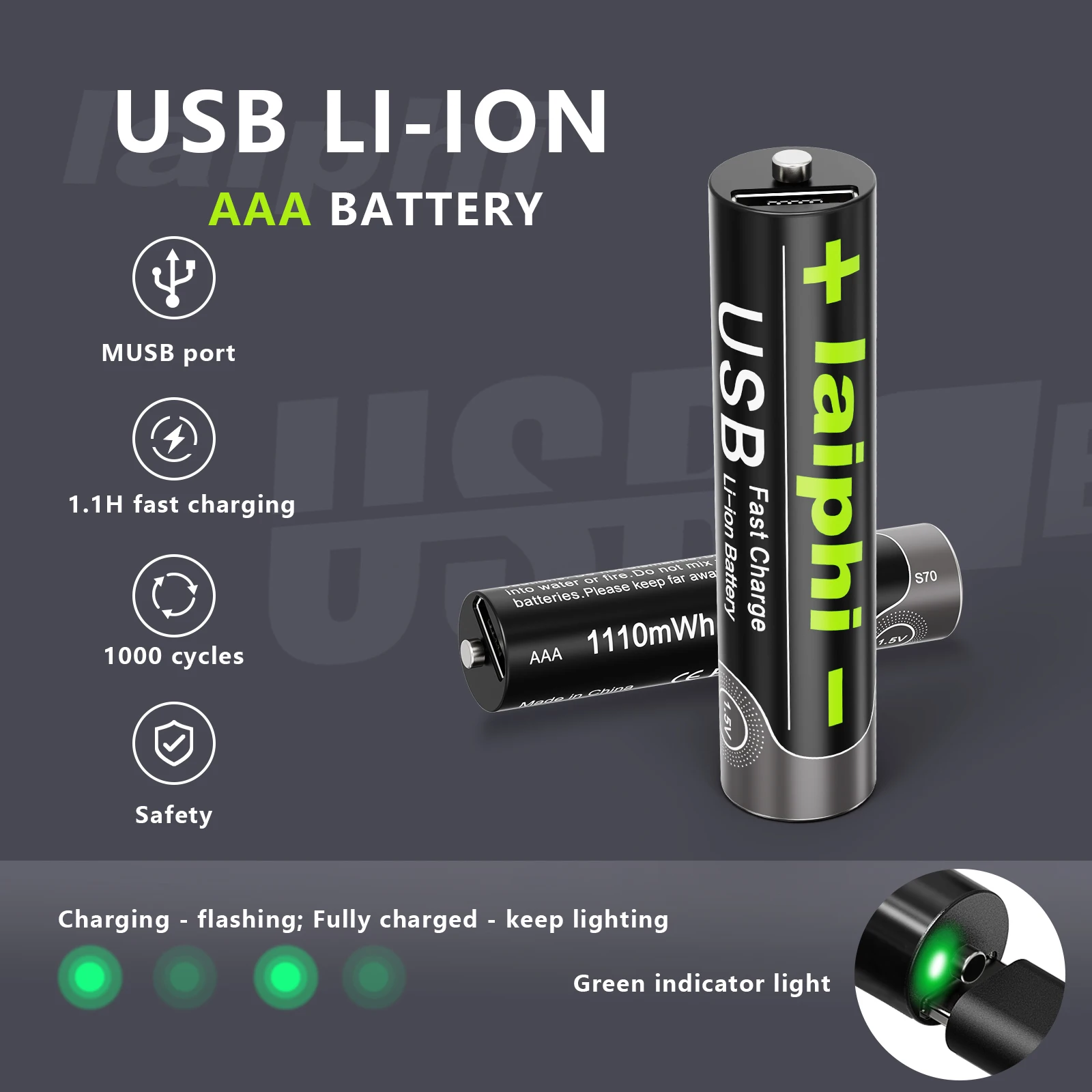 High capacity 1.5V AAA rechargeable battery  lithium li-ion 1110mwh battery 1.5V  AAA battery