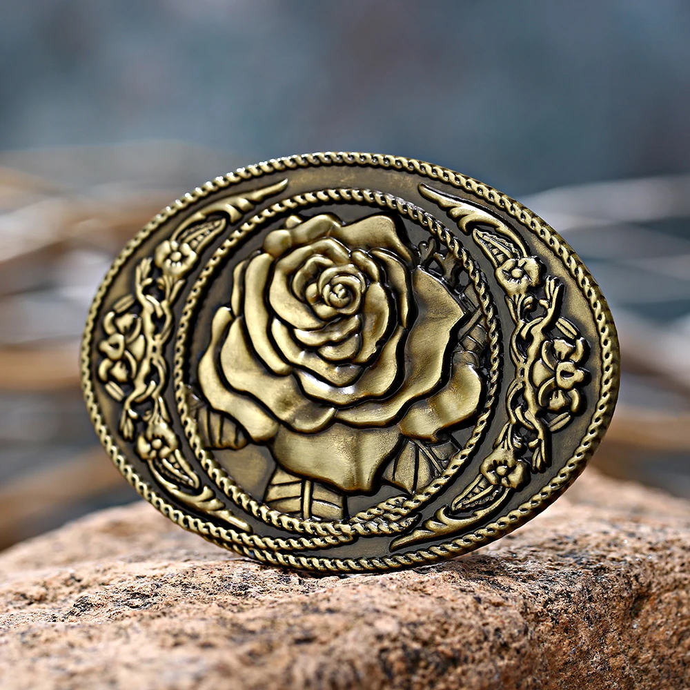 European and American fashion belt buckles 1.5''  Western cowboy belt Retro pattern rose belt