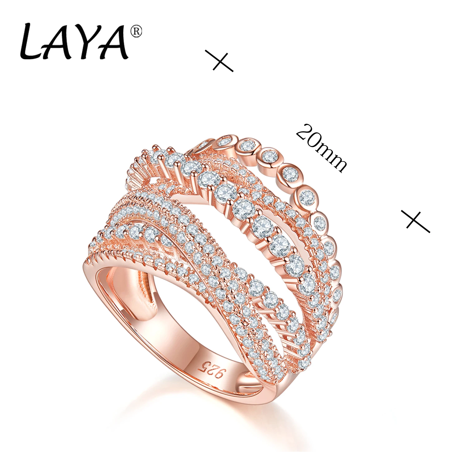 LAYA 925 Sterling Silver Multi-Line CrossAAAAA Zircon OL Style Ring For Women\'s Wedding High Quality Fashion Luxury Jewelry Gift
