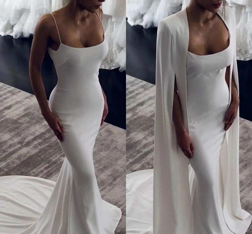 

Elegant Mermaid White Evening Dresses With Wrap Backless Sweep Train Satin Bridal Formal Gowns Vestidos De Novia Customed