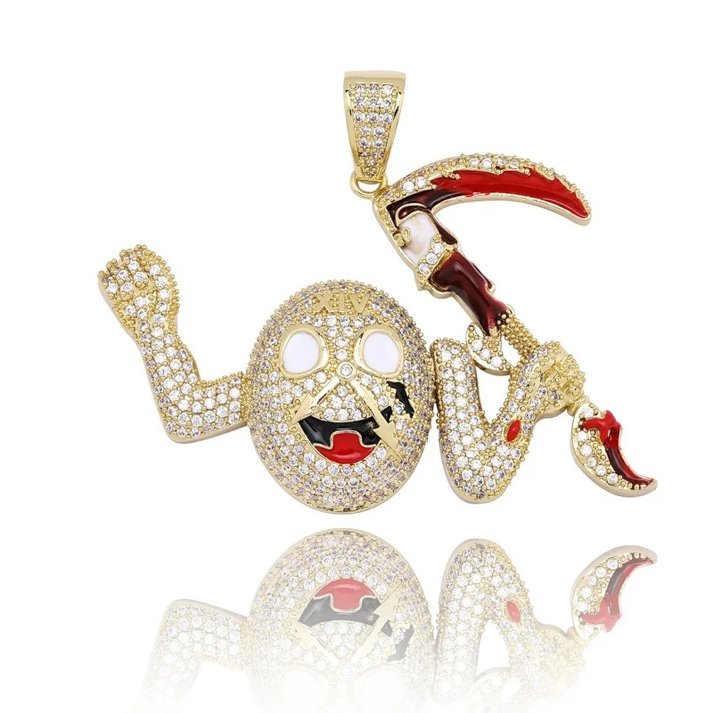 

Iced Out Chain Death Sickle Pendant Necklace Bling Zirconia Simulated Diamond Hip Hop Jewelry Gifts